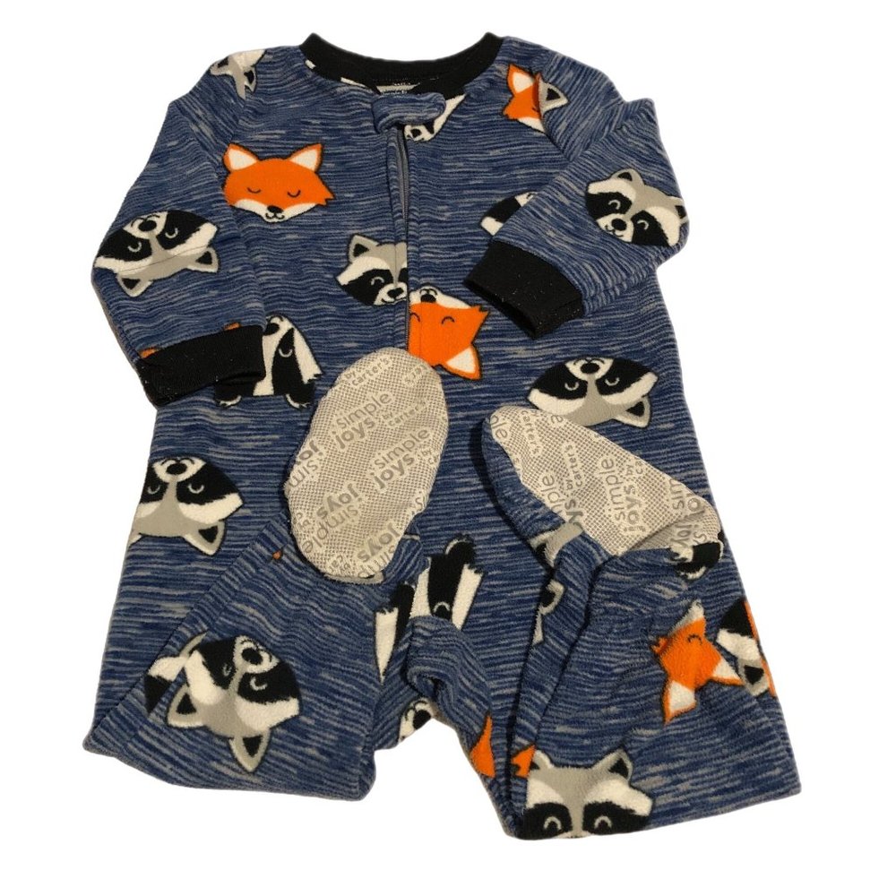 Simple Joys by Carter Boys Sleep N Play Fleece Blue Racoon Fox PJs Size 12M